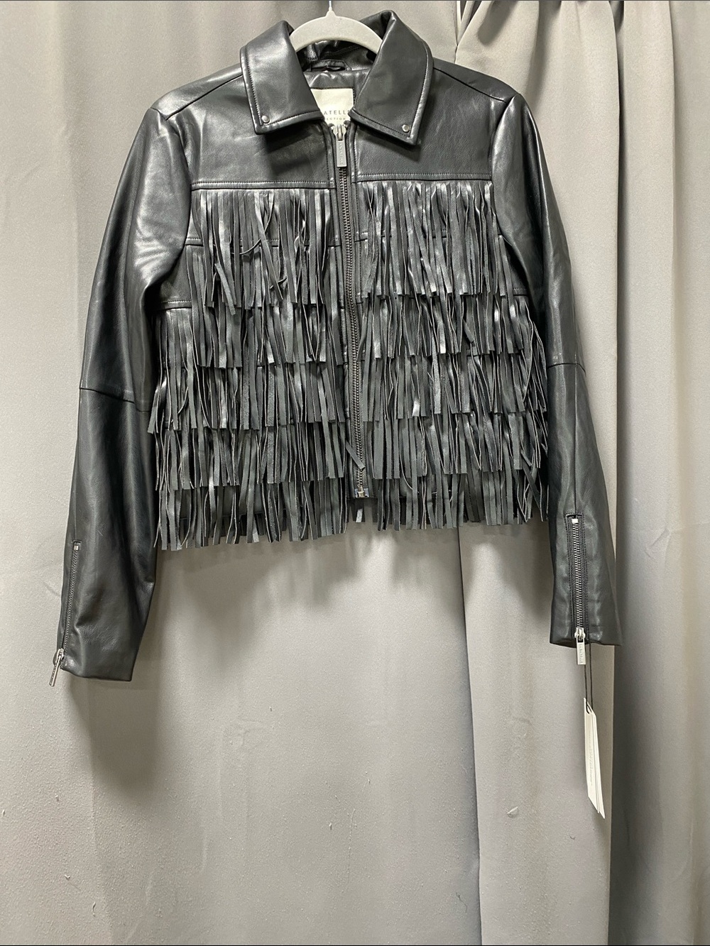 Bagatelle Faux Leather Fringe Jacket - Black - S